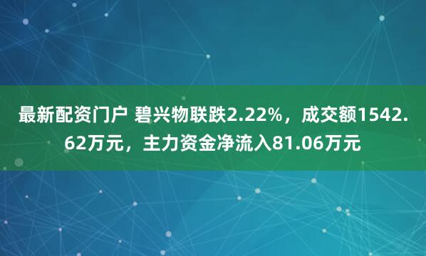 最新配资门户 碧兴物联跌2.22%，成交额1542.62万元，主力资金净流入81.06万元
